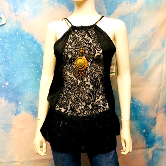 LACE FRONT TOP WITH DETACHABLE NECKLACE - Picture 6 of 16